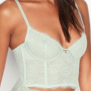 Victoria's Secret Lace Unlined Long Line Demi Bra in Pale Sky Gray 34D